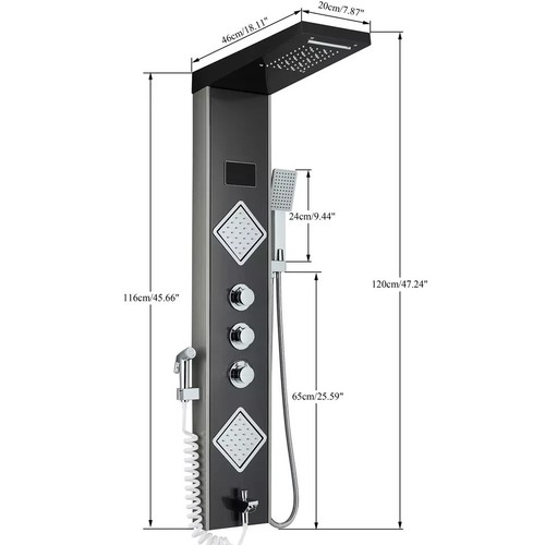 Pannello Doccia LED Acciaio Inox Rubinetto Doccia con Massaggio Nichel Silver/Nero Opaco - Foto 69 di 162
