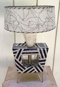 Handmade-Atomic-MCM-style-Ceramic-Lamp-With-Fiberglass-Shade-amp-Hairpin-Legs