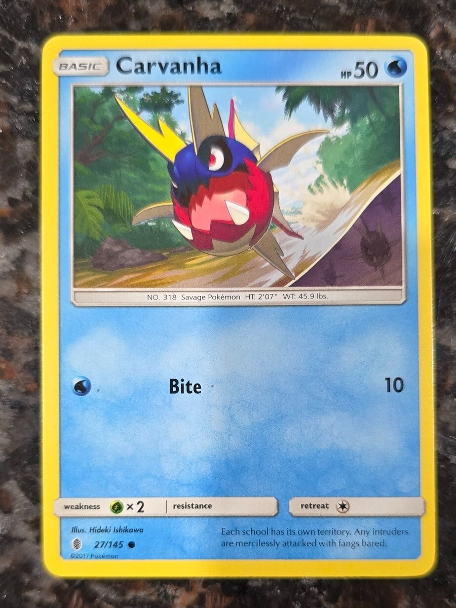 carvanha pokemon card It was a must to get this promo. Gen 3 will always have a toll on me. Probs because it's the gen I grew up with the most. And It's Listed cards may have imperfections. Pokemon TCG Card 27/145 Carvanha