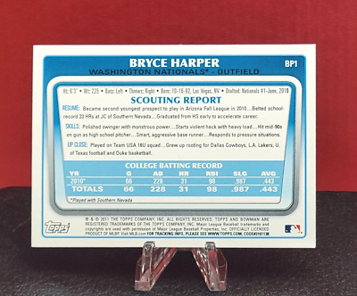 2011 Bowman Prospects International Bryce Harper #BP1 Philadephia