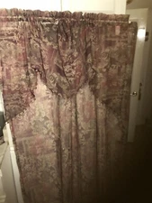 J C Penney Home Burgundy Gold Plum Antique Scroll Panel +Beaded Valance 50x 84