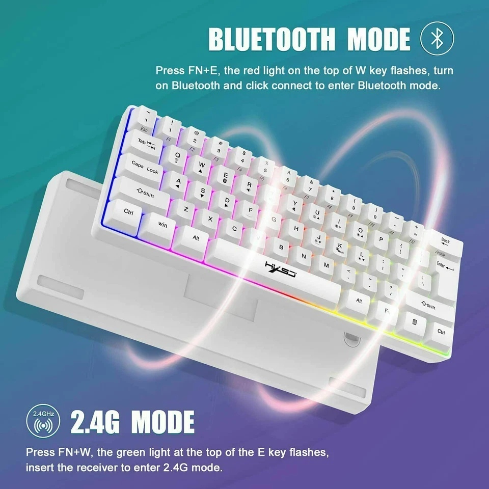 60% 2.4G Wireless/BT5.1 Dual Mode Keyboard Portable RGB Backlit Keyboard For PC - image 4 of 4