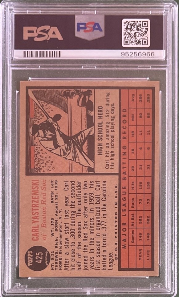 1962 TOPPS CARL YASTRZEMSKI 425 PSA 6 BOSTON RED SOX WELL CENTERED eBay