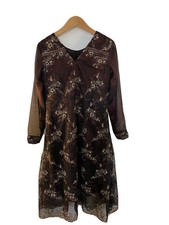 Pakistani Long Net Dress Party Wear Black With Embroidery All Over- New