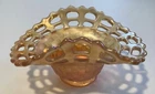 Fenton Carnival Glass Open Edge Basket Weave Bowl Marigold Vtg, Approx. 6” x 3”