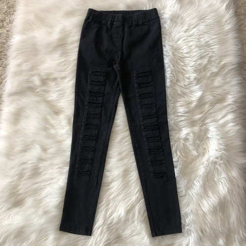 Umgee Womens Pull-On Jeggings Small Black Ripped Skinny Stretch Mid-Rise 24x27