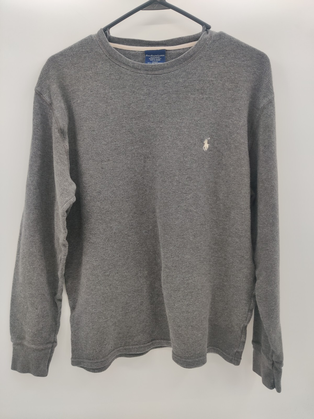 Polo Uomo Ralph Lauren grigio termico LS bianco pony taglia M