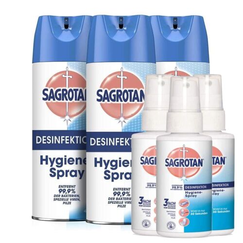 Sagrotan Hygiene-Reinigungsset 3x400ml Hygiene-Spray Aerosol, 3x100ml Pumpspray - Bild 1 von 9