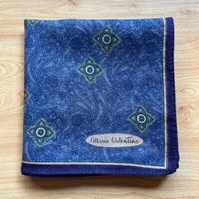 HANDKERCHIEF MEN'S POCKET SQUARE VINTAGE ART BLUE PAISLEY COTTON 18" A0959