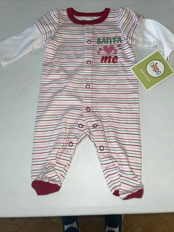 Lot of 3 Santa Heart's Me Christmas Striped Sleep & Play Size Newborn NB - Image 2 of 4