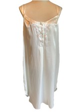 Vintage Barbizon Satin Nightgown XL Ivory, Embroidered Mid Length 1980s XL