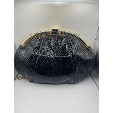 Vintage Judith Leiber Black Snakeskin Clutch Purse Evening Bag Chain Strap