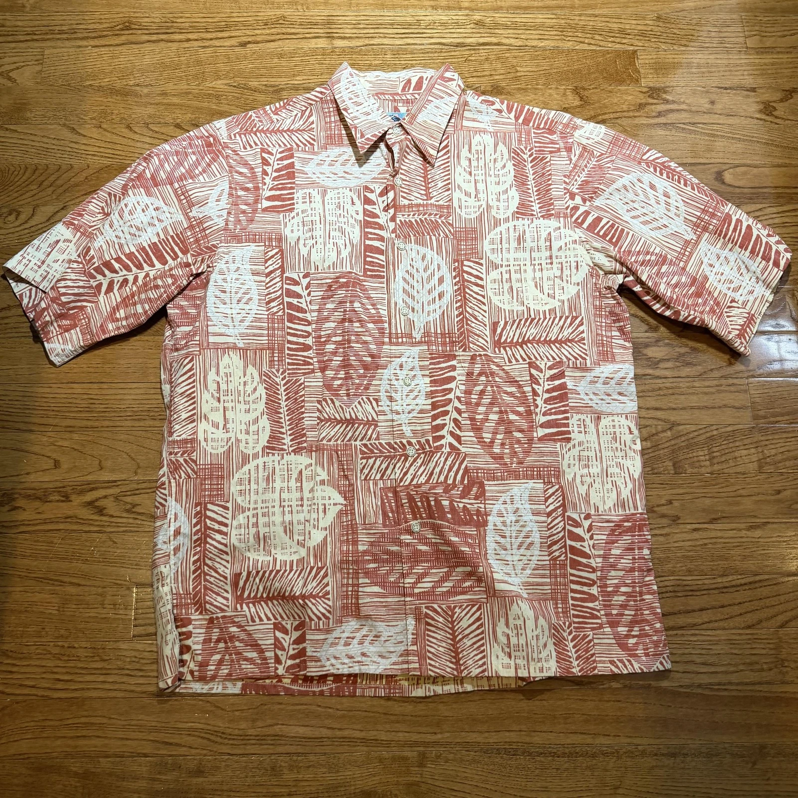 VTG Reyn Spooner Shirt Men Medium Red Leaf Hawaiian Short Sleeve Button Casual