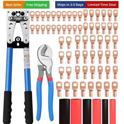Battery Cable Lug Crimping Tool for AWG 10-1/0 Electrical Lug, with Cable Cut...