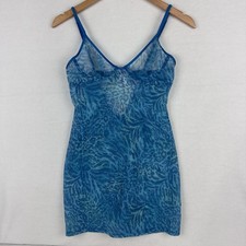 Vintage 90  s Victoria's Secret 36B Sheer Babydoll Blue Animal Print Mesh Slip