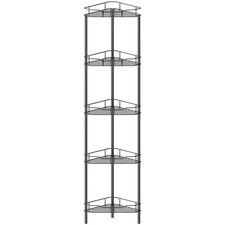HuggieGems 5 Tier Floor Standing Corner Shower Caddy Organizer Shelf with Hoo...