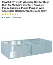 PawHut 81" x 40" Whelping Box, Adjustable Height Entrance Door