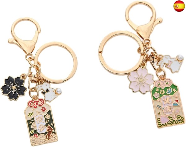 2 Llaveros Flores de Cerezo, Colgante Amuleto de La Suerte, Llavero Saludable,