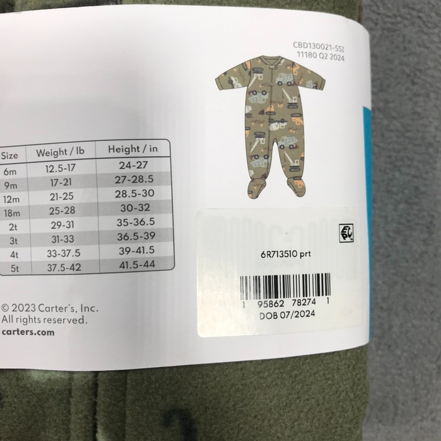 Carter's Fleece Footie Pajama Set Baby 4T Green Construction Trucks ...