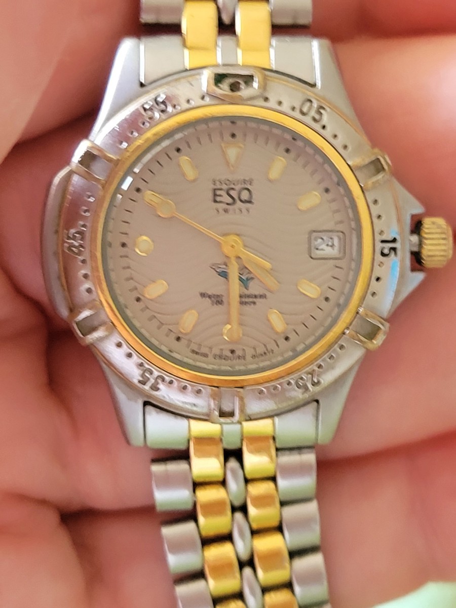 ESQ Esquire Movado Women Watch 100m Swiss Quartz Gold Plate