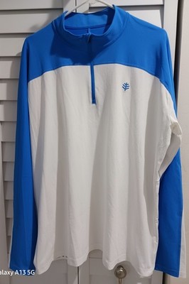 Coolibar Nocona 1/4 Zip LS Rash Guard Shirt UPF 50+ Blue/White Men's  XXL