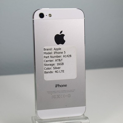 Vintage Apple iPhone 5 A1428 AT&T 4G LTE Smartphone Silver 16GB