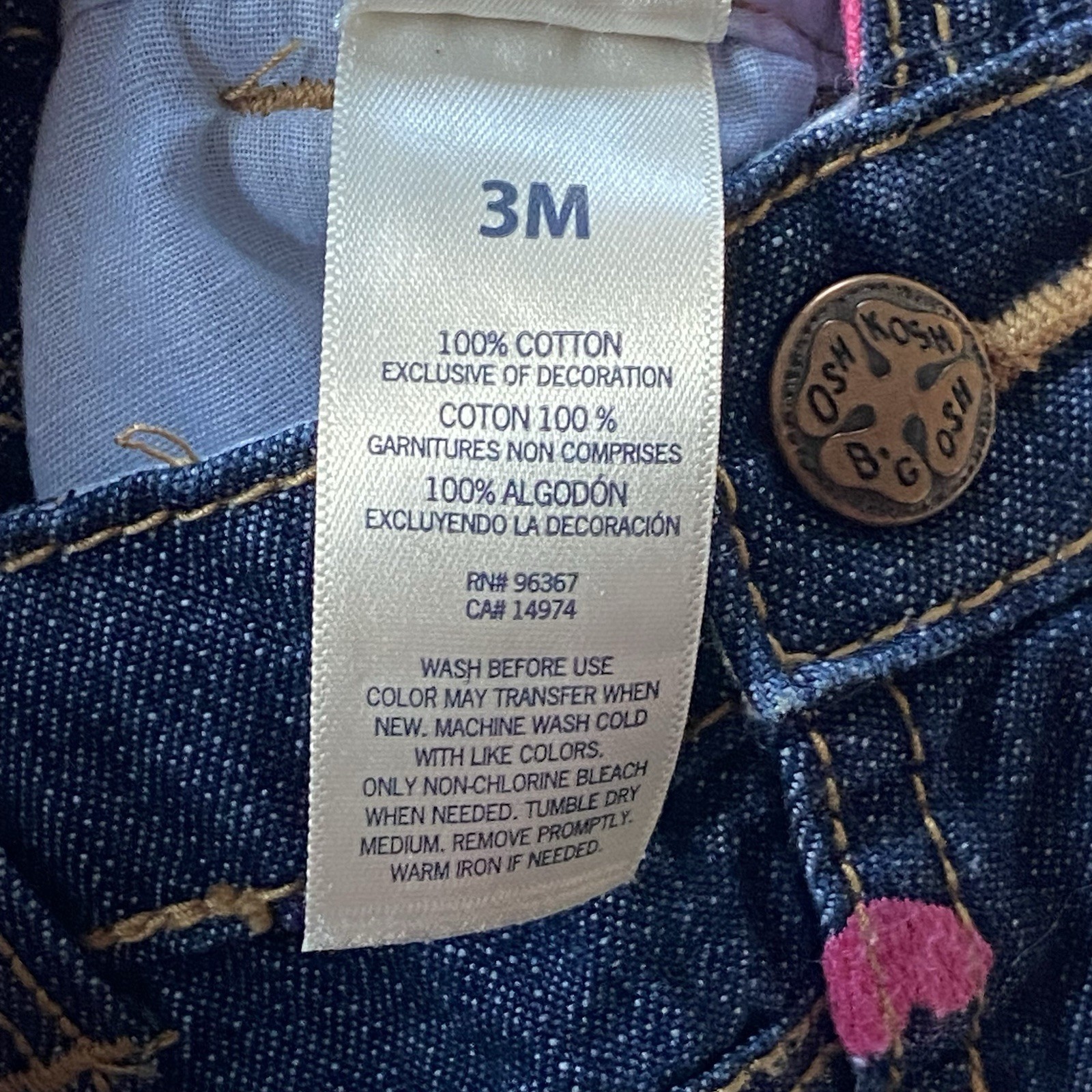 OshKosh B’Gosh Overalls Size 6 Months Pink Hearts Jeans EUC Baby Girls Osh Kosh