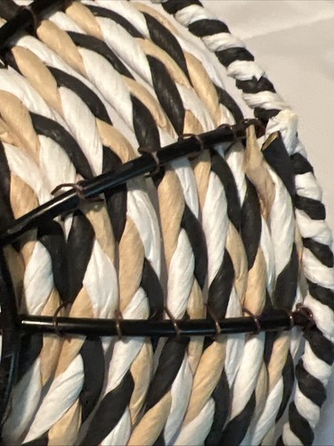 Black White Tan Farmhouse Country Rustic Woven Wire Basket 8" Wide - Picture 10 of 12