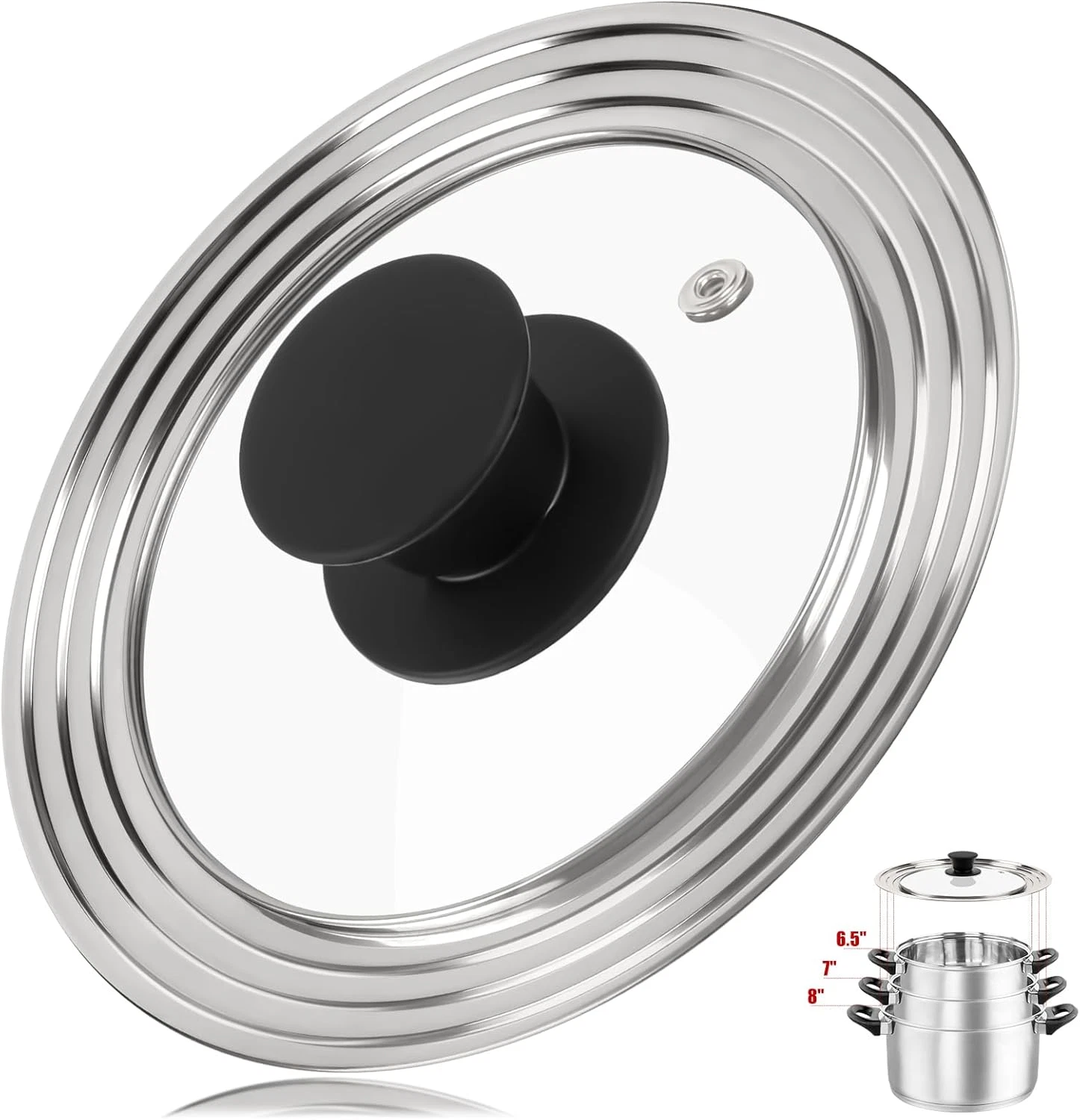 Universal Lid for Pots, Pans and Skillets, Fits 6.5, 7 and 8 Inch Cookware, Repl