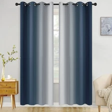 COSVIYA Curtains & Drapes Ombre Navy Blue Curtains 84 inch Long 2 Panels Set,...