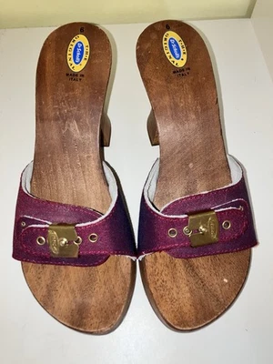 Dr. Scholls Vintage Wooden Sandals High Heels Red burgundy Size 6 Clog Shoes - Image 1 of 4