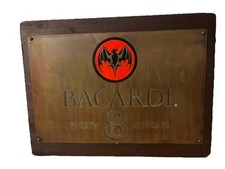 Targa Smaltata Vintage Pubblicitaria Bacardi Ottone E Legno Anni 70 - Originale
