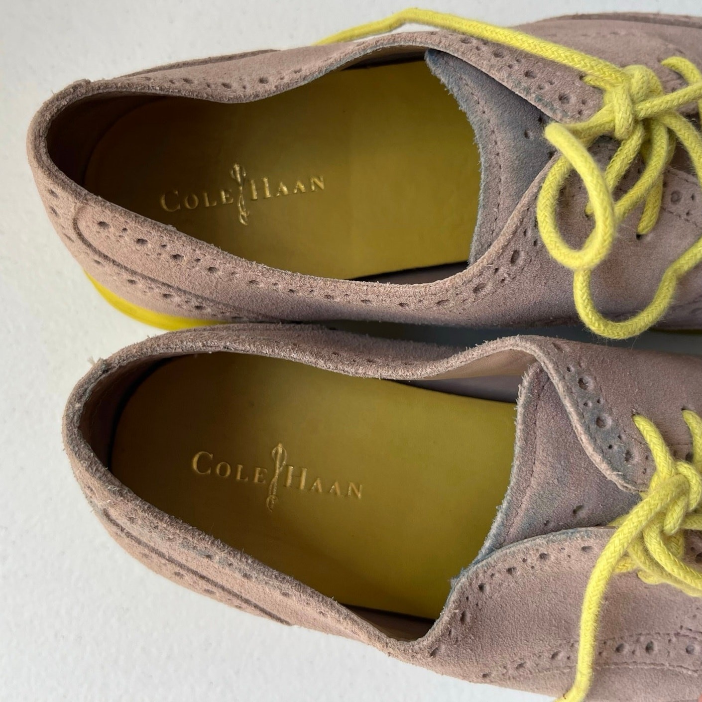 Cole Haan Alisa Lunargrand Wingtip Oxfords Women's 7.5 Tan Neon Suede Preppy