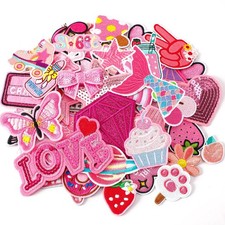36Pcs Pink Embroidered Patches Random Assorted Styles Pink Theme Iron on Patches