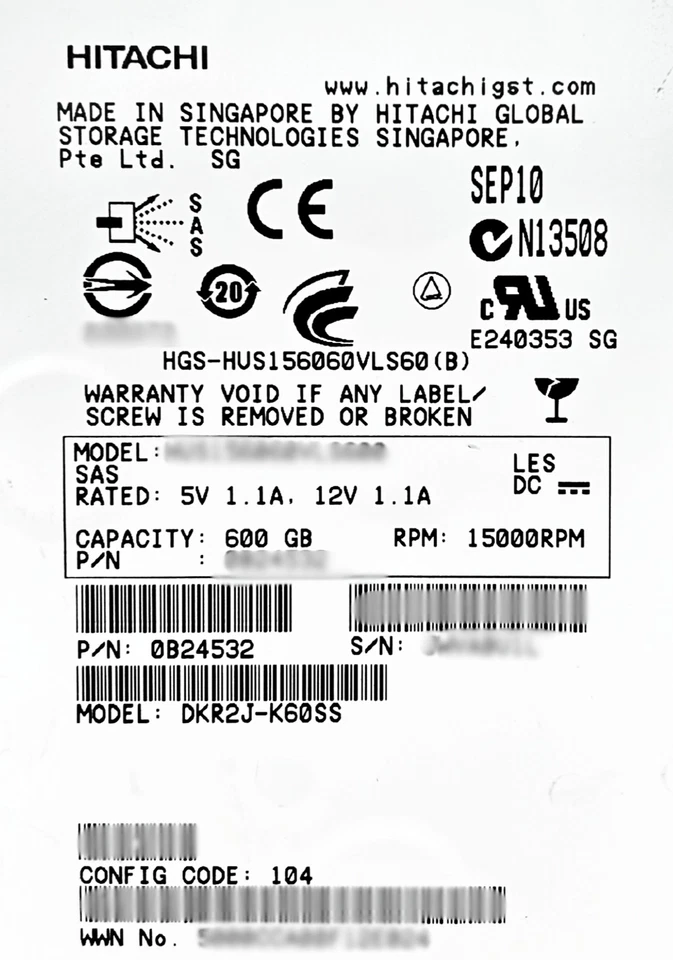 Hitachi DKR2J-K600SS 600GB 15K SAS 3.5 6G AMS2X00 - Image 2 of 4