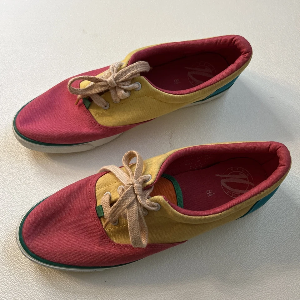 Pier Ten Talla 8.5 Vintage Años 90 Suela Dura Lona Pisos Para Mujer Rosa, Amarillo, Verde Azulado Foto 3 de 4