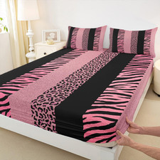 Homewish Pink Leopard Print Kids Fitted Sheet Full Sizezebra Skin Texture