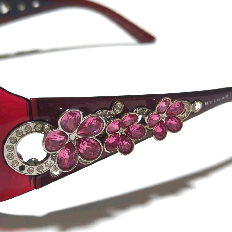 Gafas de sol Bvlgari Camelia de lujo con logotipo de flores rojas x negras colección e327 Foto 4 de 4