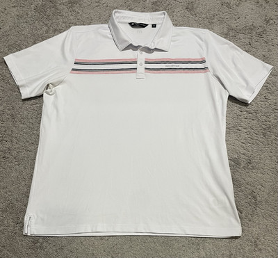 Travis Mathew Polo Shirt Men s 2XL Striped Golf White Short Sleeve 1MAA817