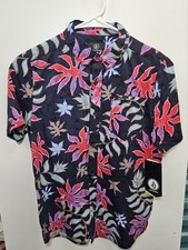 VOLCOM Boys Size M 10/12 Navy Floral Motion Short Sleeve Button Down Shirt NWT