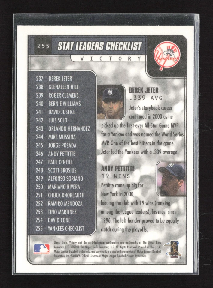 Derek Jeter / Andy Pettitte 2001 Upper Deck Victory #255 TY1 - Image 2 of 2