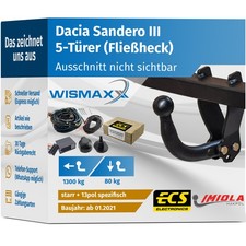 ANHÄNGERKUPPLUNG starr passt für Dacia Sandero III ab 21 +13pol E-Satz ECS