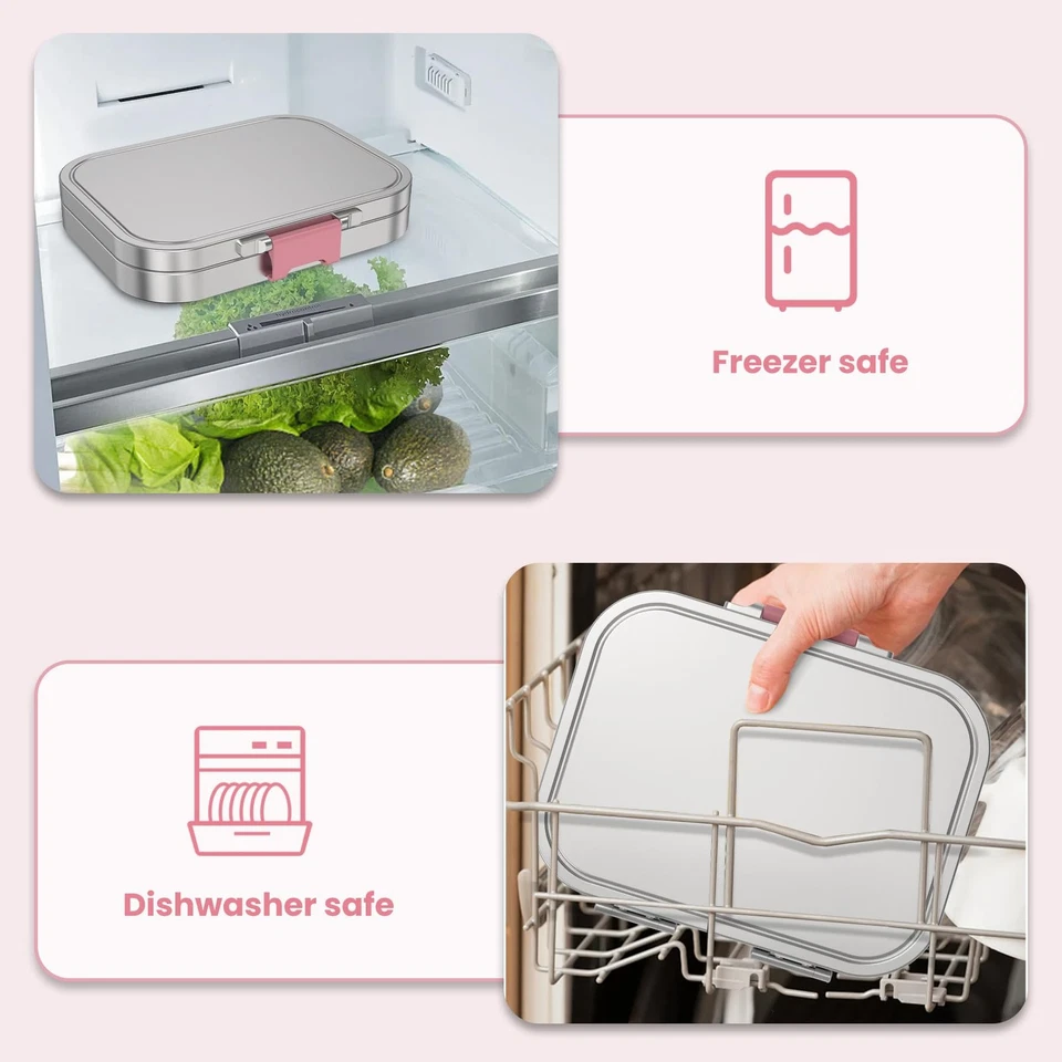 Bento 午餐盒 800 毫升 3 隔层防漏粉色 | 重型 — 第 4/4 张图片