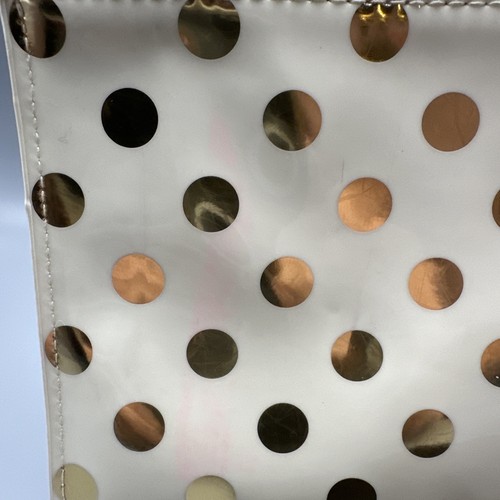 Kate Spade White Clutch Gold Polka Dots Heart Pull Tab Pencil Zip Pouch KST - Imagen 6 de 10