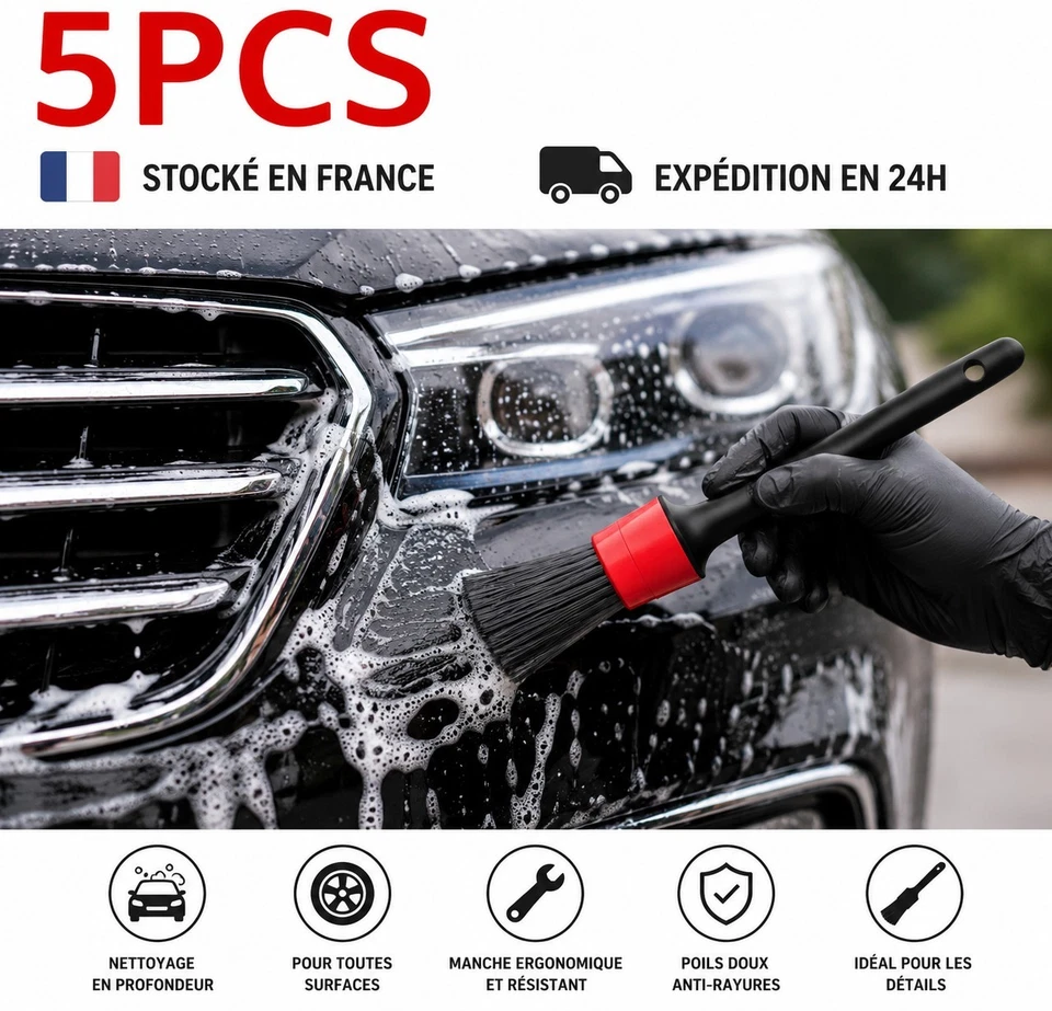 Lot de 5 Brosses de Nettoyage voiture, détails, brosse douce, intérieur auto - Photo 2/4