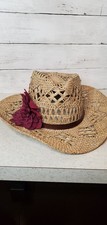ABG Accessories Straw Cowgirl Cowboy Western Hat Fuchsia Flower Fedora Boho