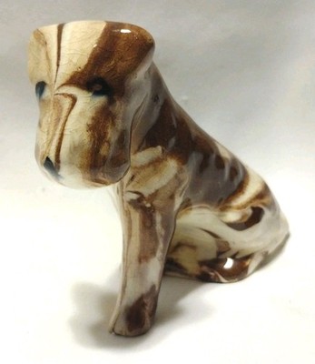 Vintage Airedale Terrier Dog Figurine Planter Brown White Marbleized Glaze B2