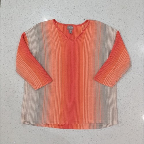 Chico's Orange Gray Ombre Textured Striped Pullover Top V-Neck 3/4 Sleeve L / 12 - Bild 3 von 9