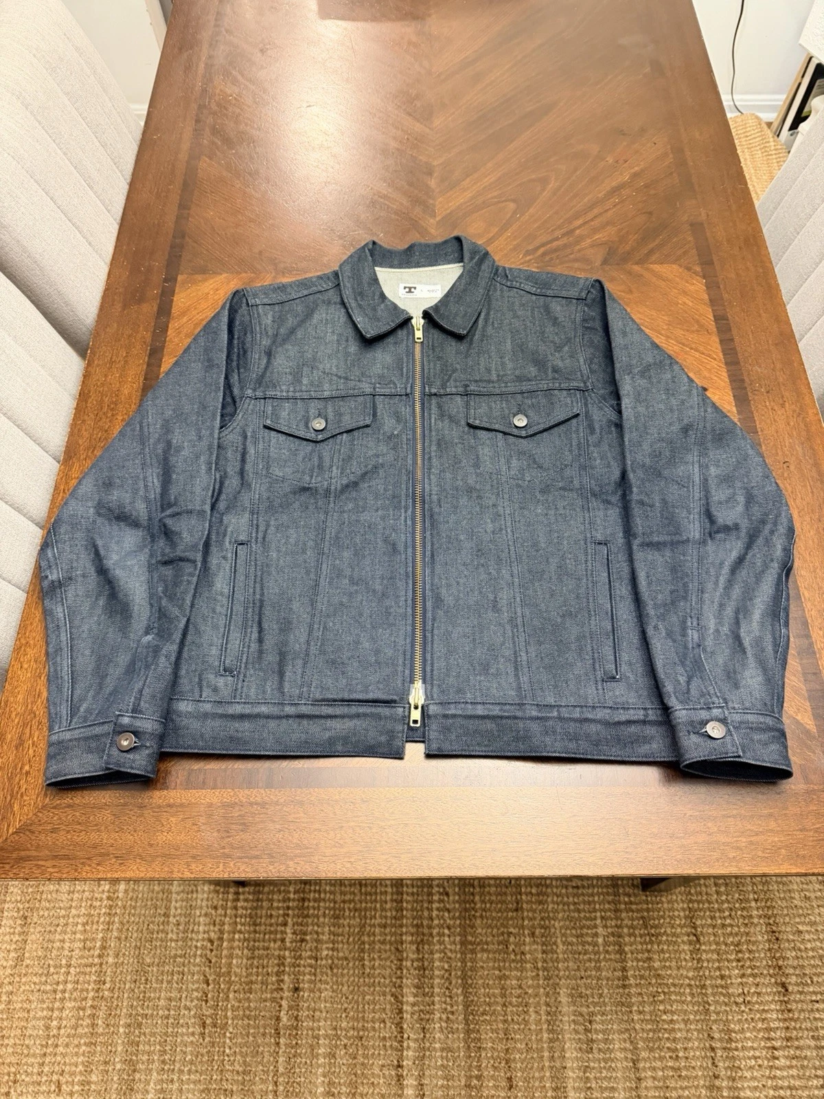 Tellason Raw Denim Jacket White Oak Cone Denim Zip Up Mens Size L image 1