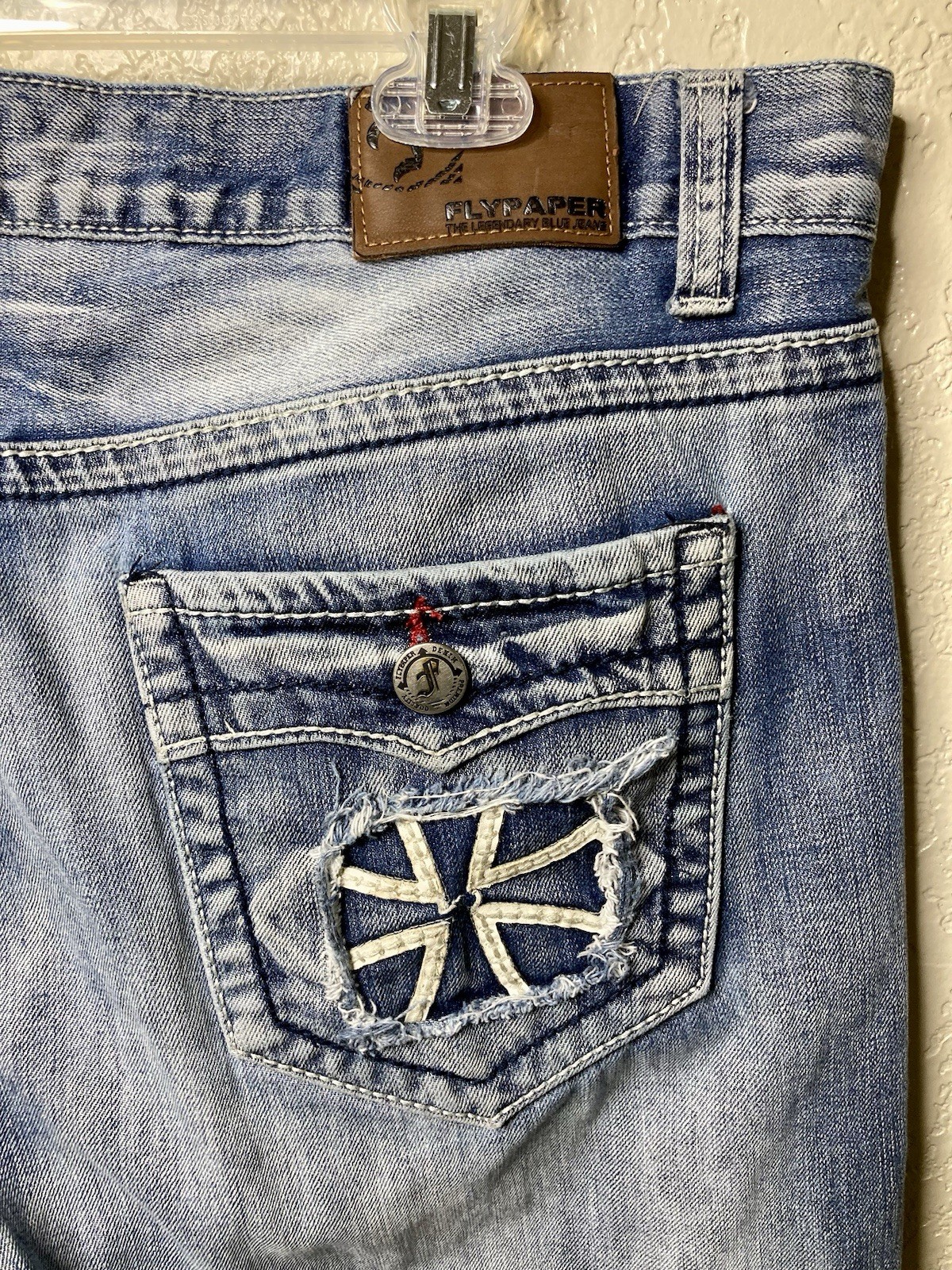 Flypaper Jeans Men 38x32 Denim Pants Blue Boot Cut Straight Fit Heavy Cross